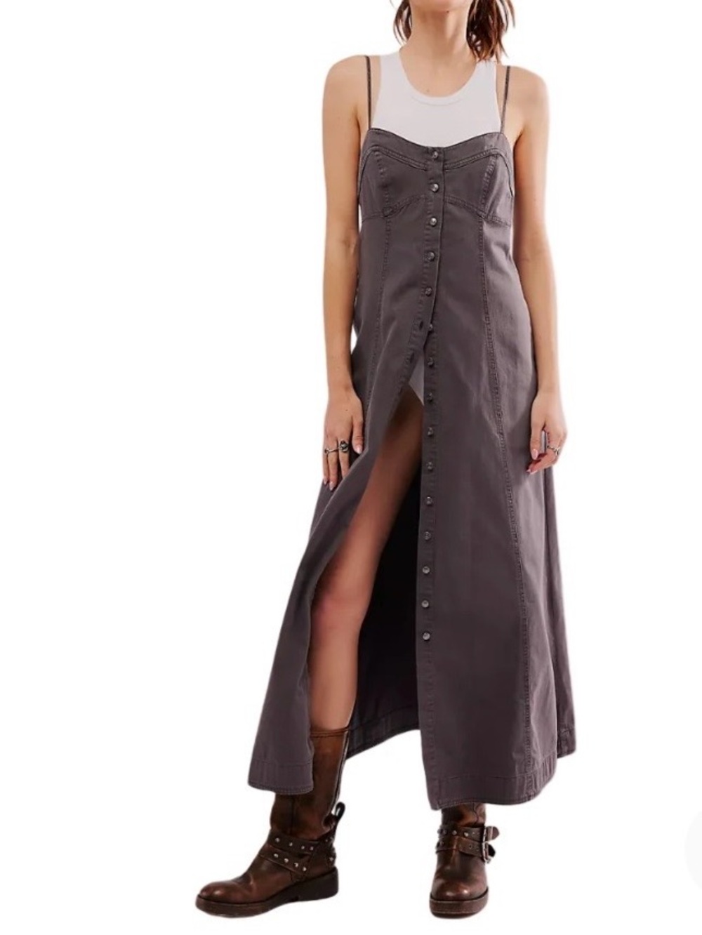 Free People Just Jill Maxi Dress Black Pearl Button Front Boho Minimalist
Small